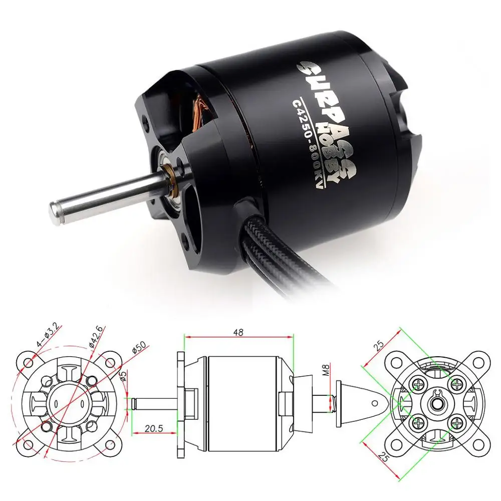 SURPASS HOBBY C4250 3520 4250 800KV Brushless Motor for Airpalne Aircraft Multicopters RC Plane Helicopter