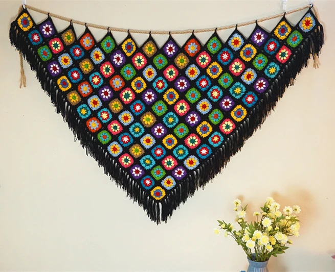 

Handmade Crochet Homestay Boho Tassel Tapestry Wall Hanging Decoration Nordic Bohemian Room Tapestry Dorm Room Decoration