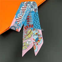 Fashion Women Hair Scarf 2024 New Brand Design Luxury Silk Scarf Fashion Print Headband Skinny Bag Scarves Neckerchief 3