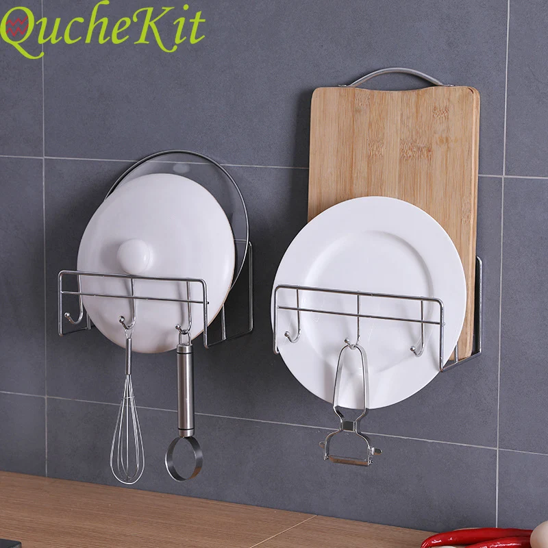 

Настенная стойка для кастрюль из нержавеющей стали без отверстий, многофункциональная разделочная доска для раковины