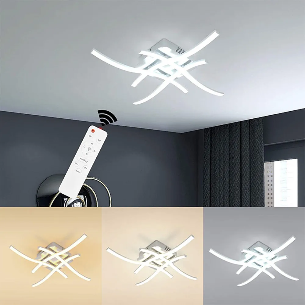 Modern LED Ceiling Lights With Remote Controller 18W 24W Living Dining Room Bedroom Kitchen Wave Design Indoor Chandelier Lamp