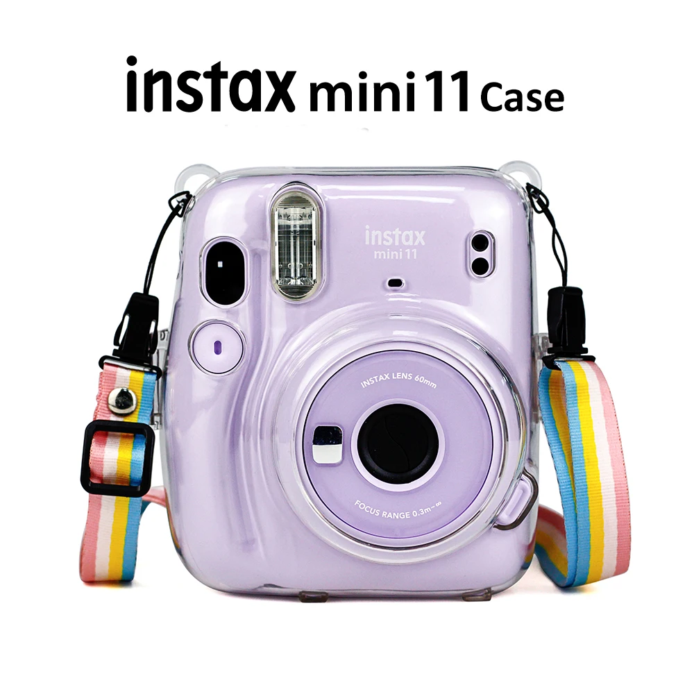 For Fujifilm Instax Mini 11 Instant Camera Transparent Instax Mini Carry Case Bag Crystal Hard Cover with Shoulder Strap