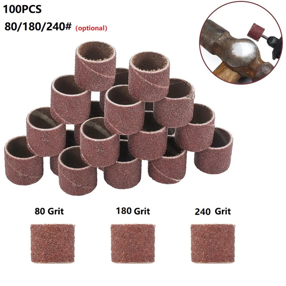 100Pcs 80/180/240Grit กลอง Sanding ชุด Sanding Bands Sleeves สว่านขัดอุปกรณ์เสริมสำหรับโลหะทำความสะอาดพื้นผิวขัด