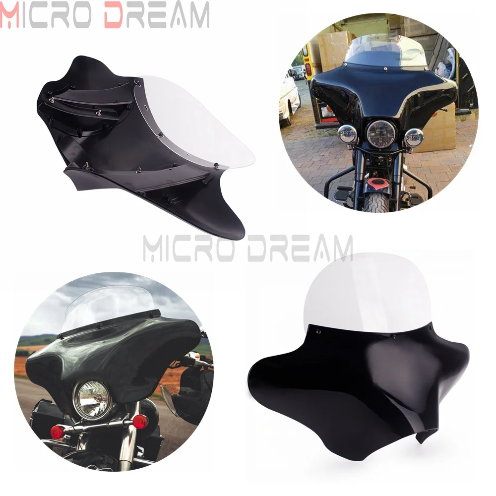 Vivid Black Outer Batwing Fairing Cowl w/ Windshield for Harley Softail Slim FLS Touring Dyna Road King Stree Electra Road Glide