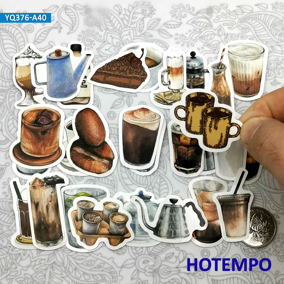 40PCS Coffee Drinks Mini Stickers Hand Drawing Style Travel Gourmet Decals for Diary Scrapbook Luggage Phone Laptop Sticker Toys