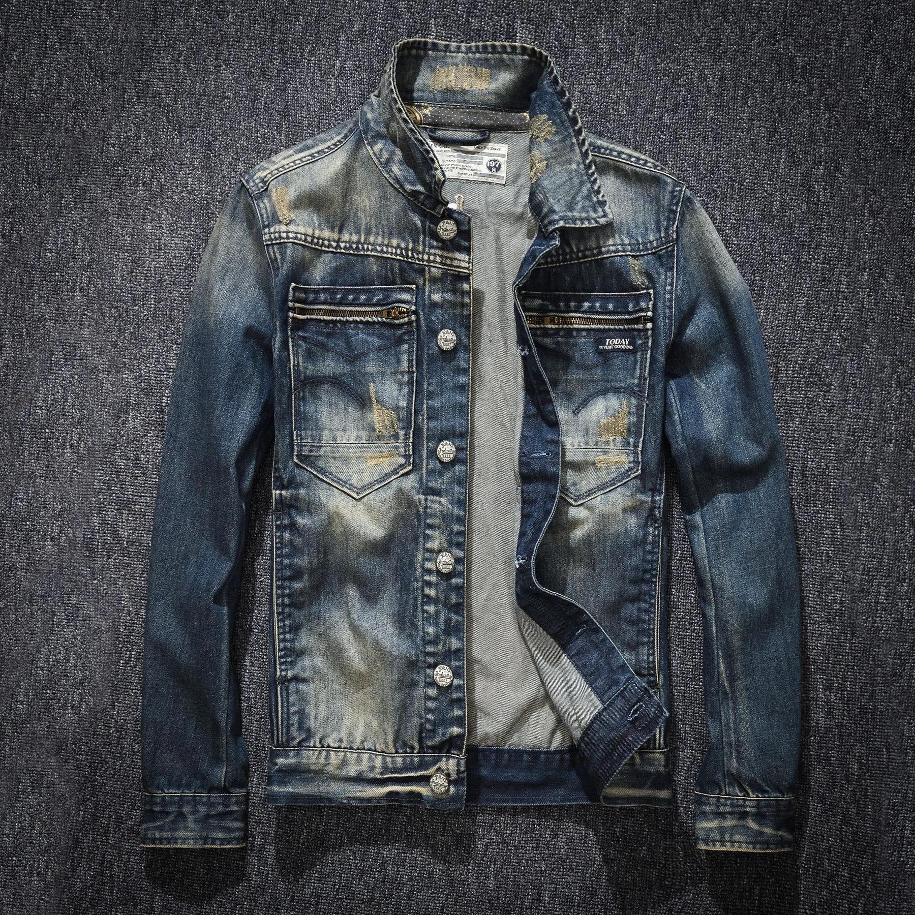 Denim Motorcycle Jacket Mens Ripped Punk Jean Jackets Slim Fit Men Casual Distressed Denim Coats High Quality