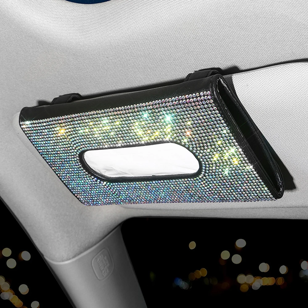 Universal Crystal Car Tissue Box Sun Visor Tissue Holder Auto Boring Pink Decor Bling Paper Towels Holder Accessories for Girls