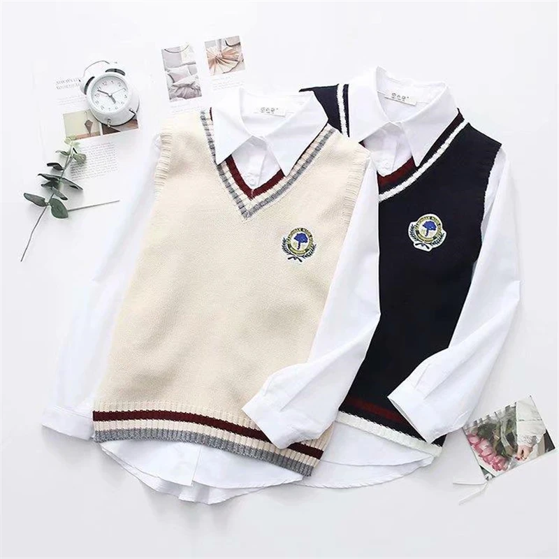 New Autumn Winter Sweater Vest And Shirt Women 2020 New Korean Preppy Style Sleeveless V-neck Loose Casual Knitted Sweater Vests