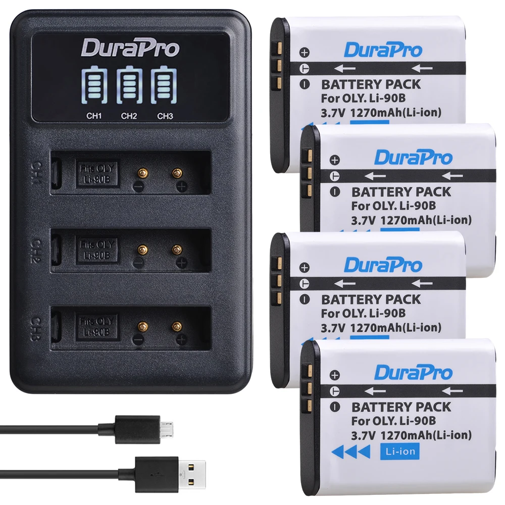 

DuraPro Li-90B Li 90B Li-92B Camera Battery + LED 3 Slots Charger for Olympus XZ-2 SH-50 SH-1 SP-100 Tough TG-1 TG-2 TG-3 TG4