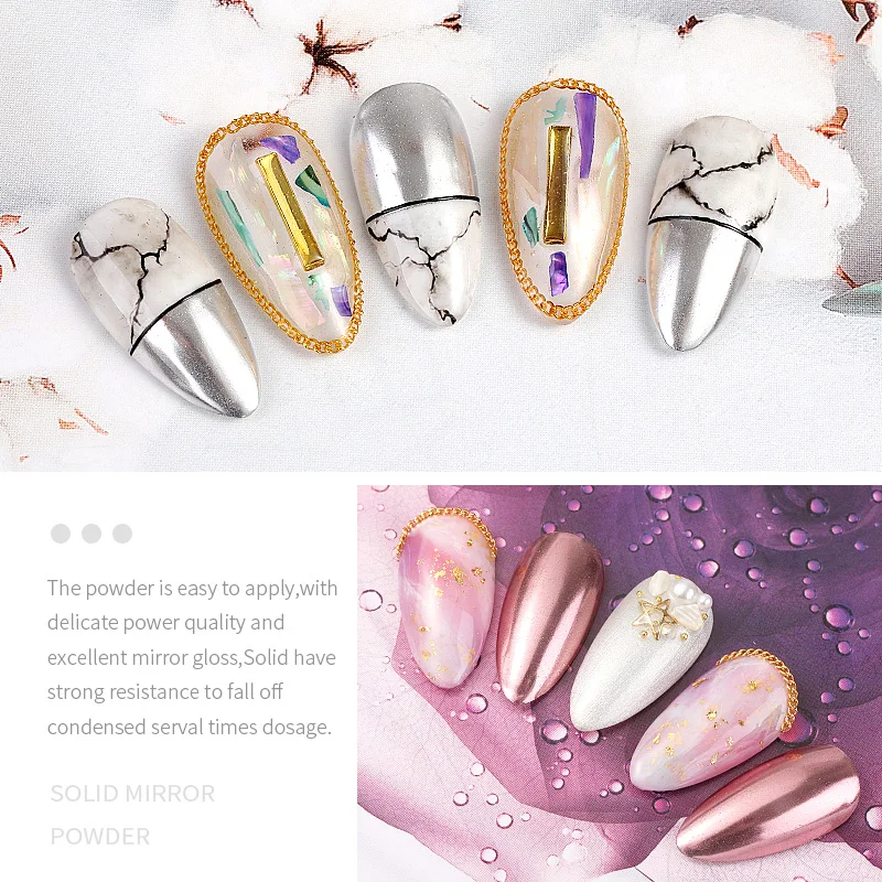 Non-Fly ผงกระจกเล็บ Glitter ผงฝุ่นสำหรับโลหะผล Chrome เล็บผงสี DIY เล็บตกแต่งศิลปะ