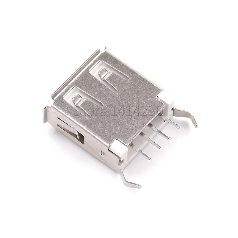 10Pcs USB Type A Female Socket 180 Degrees Vertical 4pins USB Interface Sides Of the Curved Needle