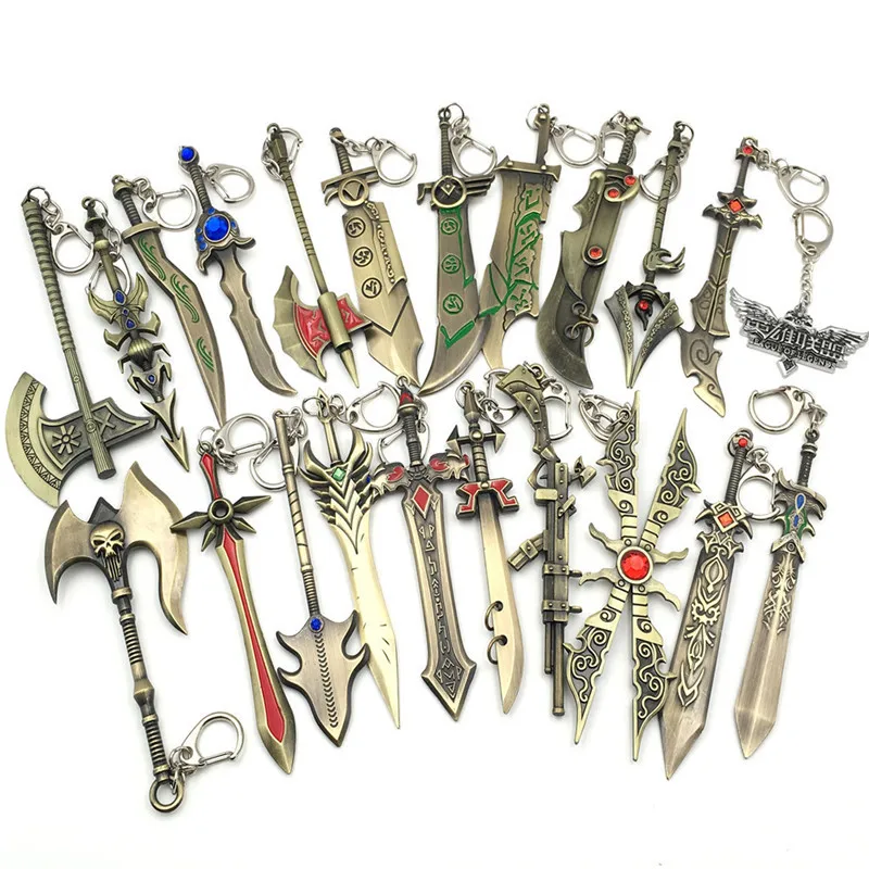 Game LOL Keychain League Of Legends Superhero Weapon Model Metal Pendant Key Rings Fans Nice Souvenir llaveros Jewelry Gift 12CM