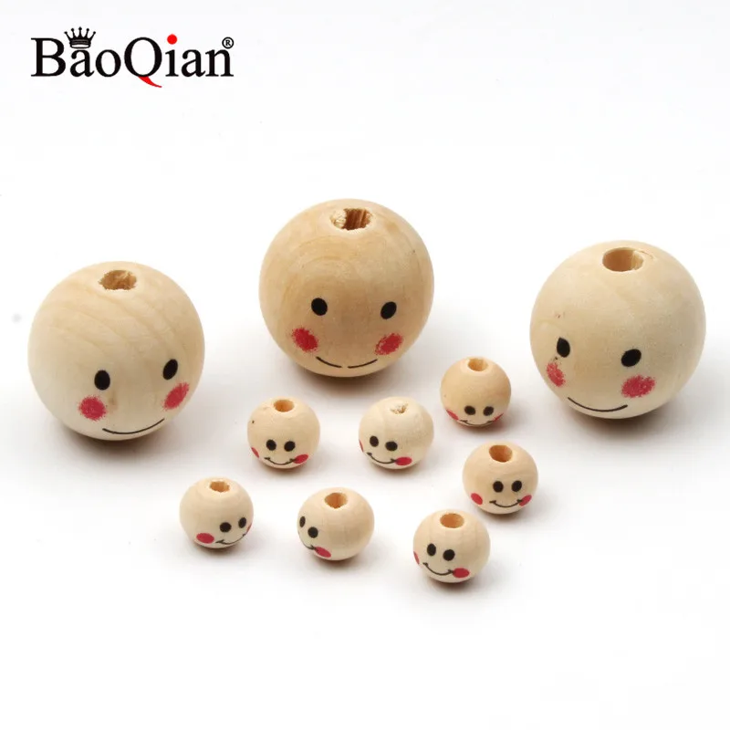 25mm Natural Color Smile Face Wood Crafts Round Balls Wooden Beads For Handicrafts Diy Teething Spacer Crafts