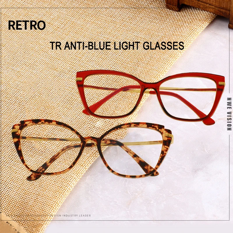 

REAL Retro Anti Blue Ray Computer Glasses Women Cateye Glass Blue Light Blocking Optical Frames