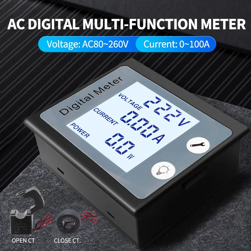 PZEM-011 AC Single Phase 220V 100A Digital LCD Electric Volt Amp Kwh Meter Panel Voltage Current Power Energy Monitor With CT