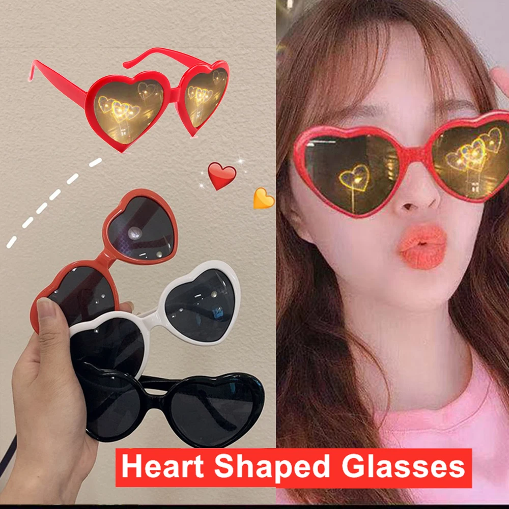 NEW Love Heart Shaped Effect Glasses Watch The Lights Change Love Image Heart Diffraction Glasses At Night Sunglasses For Women