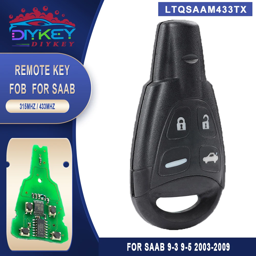 

DIYKEY LTQSAAM433TX Remote Key 434/315MHz ID46 4 Buttons For SAAB 93 95 9-3 9-5 2003 2004 2005 2006 2007 2008 2009 2010 2011