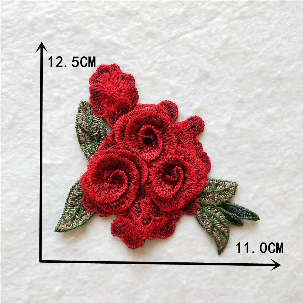 Red Rose flower pattern Lace collar exquisite Sewing Embroidered fabric neckline Clothing accessorie DIY appliques 1pcs sell