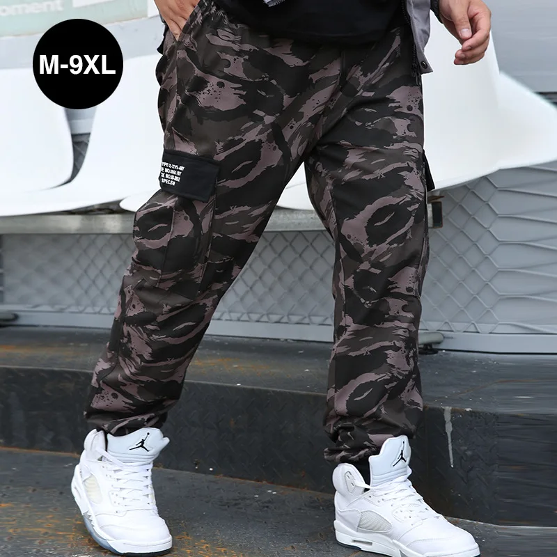 Mens Cargo Pants Casual Military Pants Large Size Overalls Men\'s Tide Brand Beamed Plus Fat Loose Wild Camouflage Pants 9XL