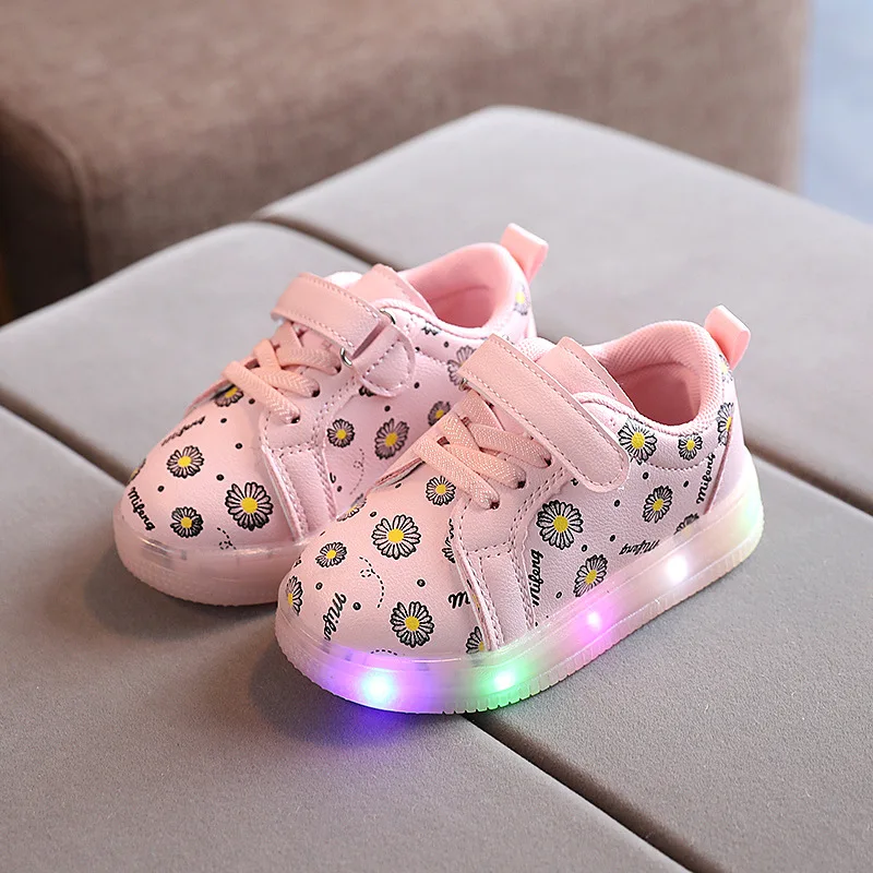 2022 Spring Autumn New light-up Kids Shoes Boys Girls LED Flashing Korean Style Casual Shoes Baby Toddler Daisy Sneakers DX004