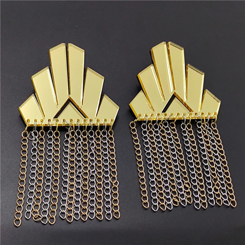 KUGUYS Tassel Dangle Earrings for Women Hyperbole Gold Silver Color Chain Acrylic Mirror Geometric HipHop Jewelry Accessories