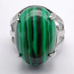 Green Malachite Stone Oval Bead GEM Finger Ring Jewelry For Woman Gift Size 8 X265