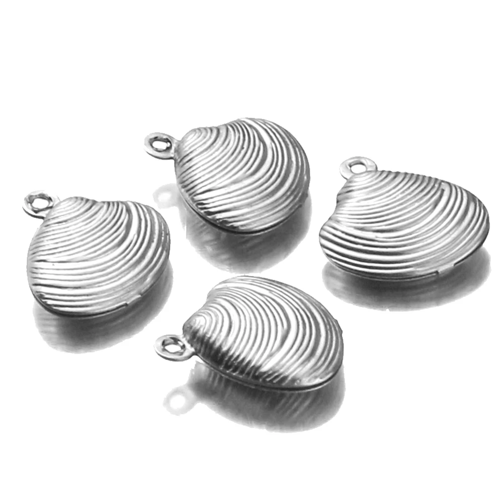 Aiovlo 10pcs/lot Charms Double Sided Shell 13*14mm Stainless Steel Making Pendant for DIY Jewelry Bracelet Necklace