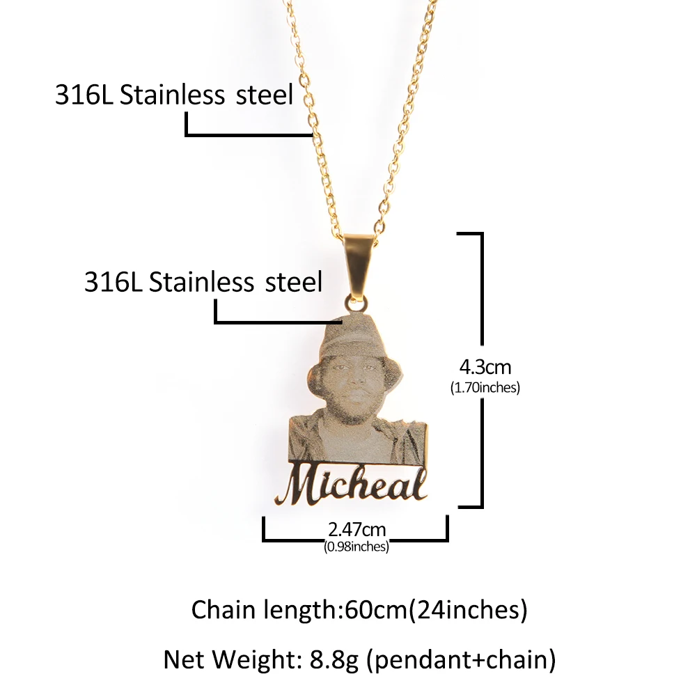 Uwin – collier avec pendentif avec nom et Photo, pendentif avec impression Laser, lettres personnalisées, en acier inoxydable, bijoux personnalisés