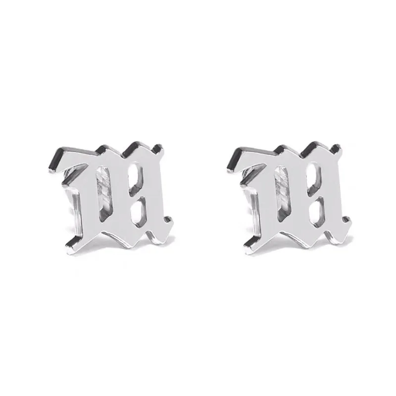 Simple Personality Silver Color Letter Stud Earrings Suitable for Men Women Punk Hip Hop Party Jewelry Gifts