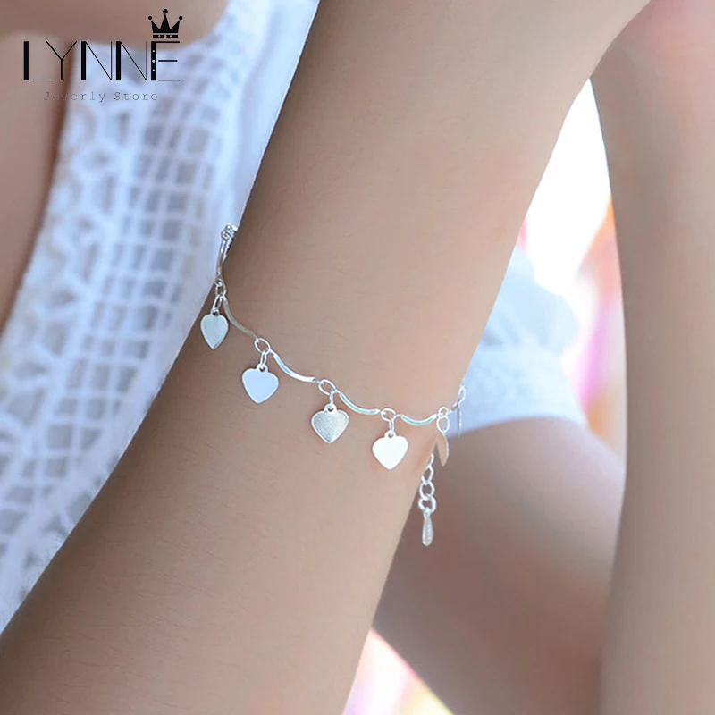 Hot Sale Bohemia Love Heart Pendant Bracelet 925 Sterling Silver Summer Charm Bracelets Women Jewelry Hand Chain Birthday Gift