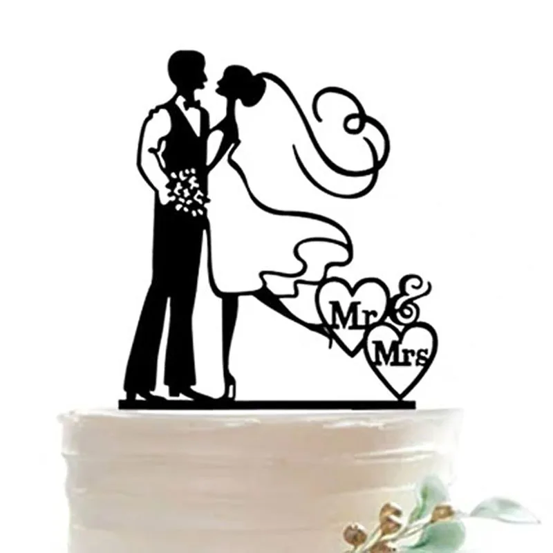 Nuovo MR & MRS Happy Wedding Cake Topper oro nero acrilico anello sposo sposa Cake Topper matrimonio fidanzamento festa Dessert decorazione