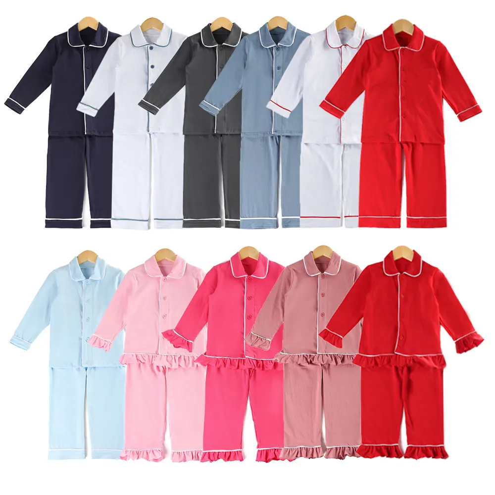 Winter Baby Clothes Christmas Long Sleeve Button Up Ruffle Pajamas Kids Matching Sleepwear Red Boys Girls Christmas Pyjamas Sets