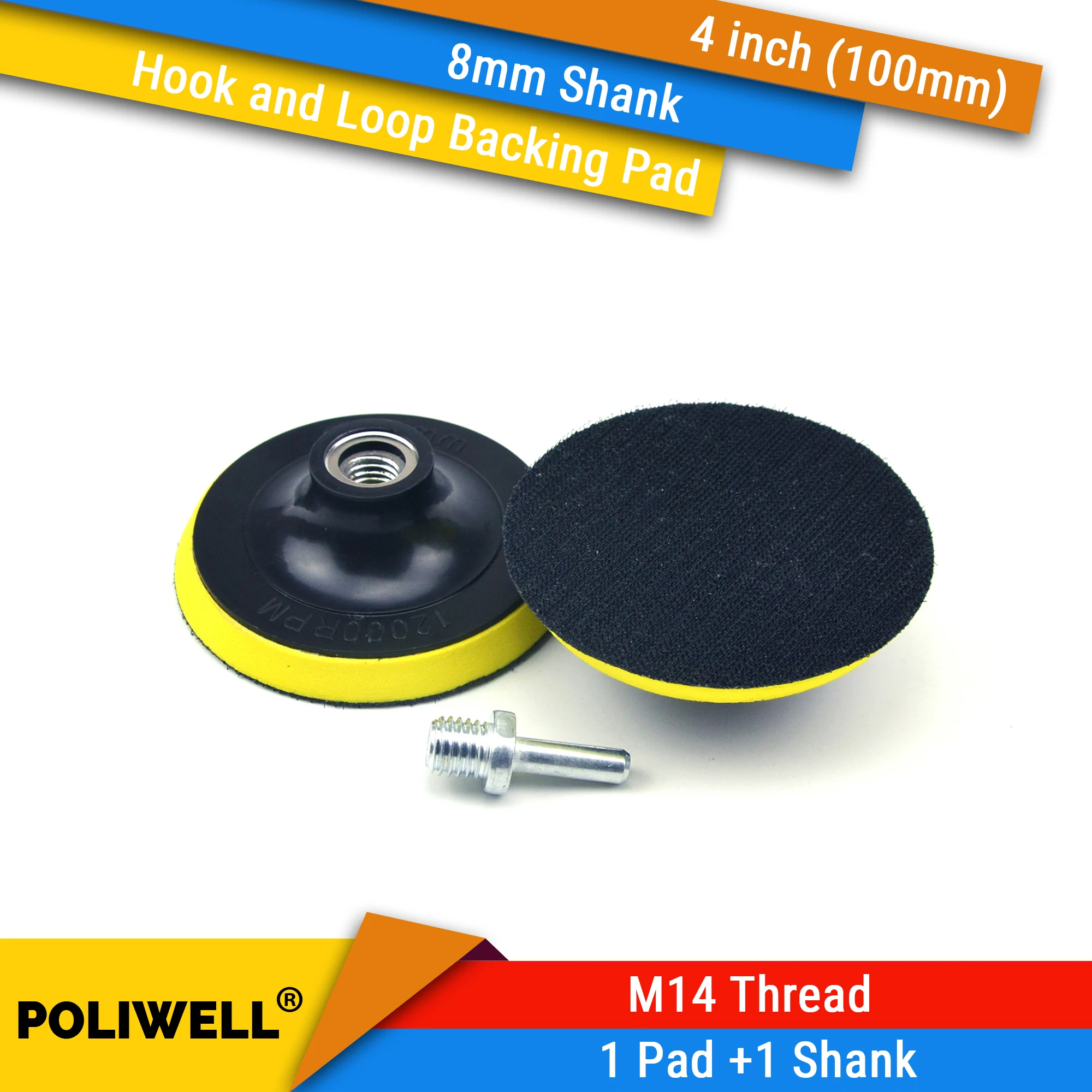 

4 Inch (100mm) M14 Thread Back-up Sanding Pad + 8mm Shank for 4" Hook and Loop Sanding Disc Power Polishing Tools Accessories