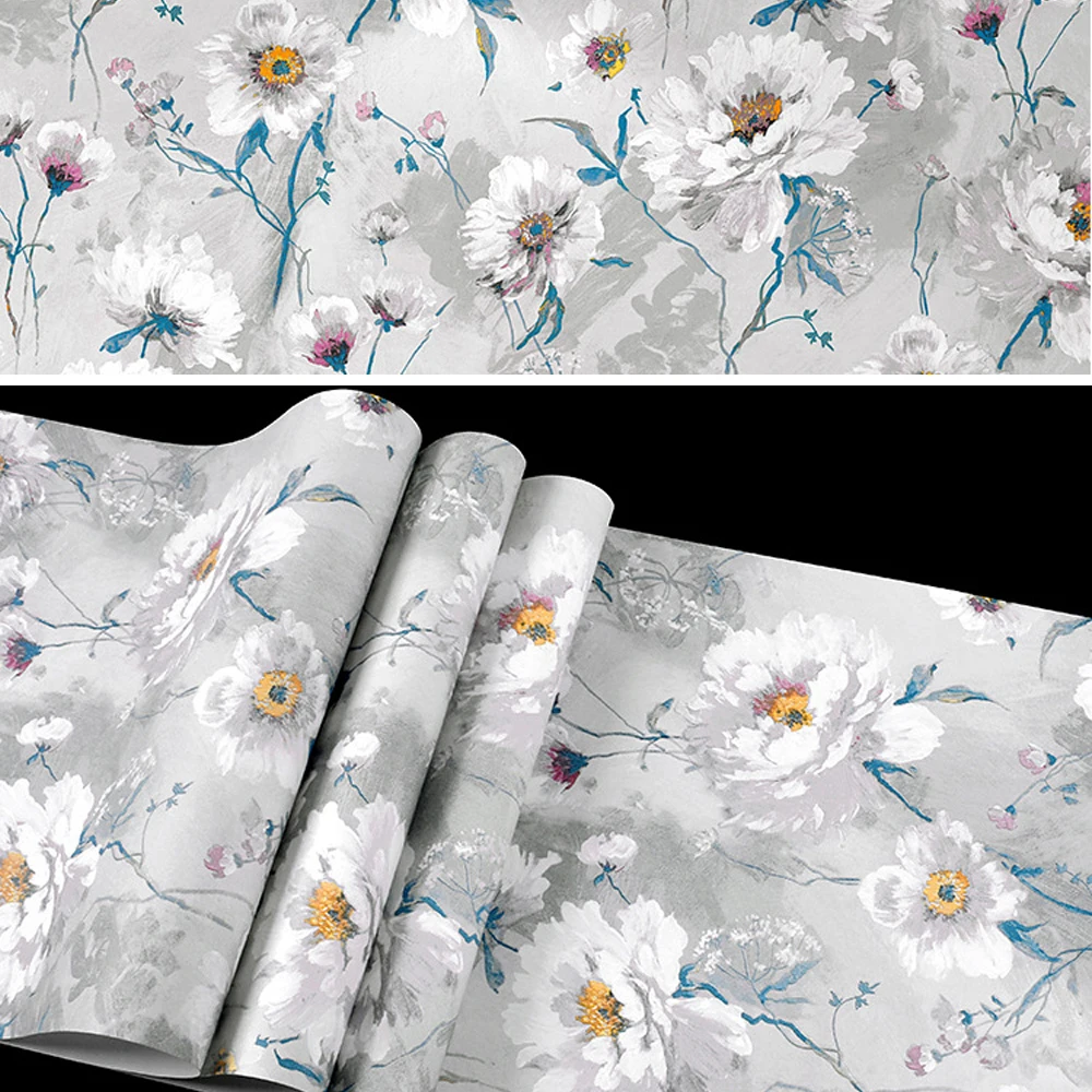 Q QIHANG Retro Style Country Pastoral Bouquet Living Room TV Background Non-woven Wallpaper Roll 0.53m*10m=5.3m2