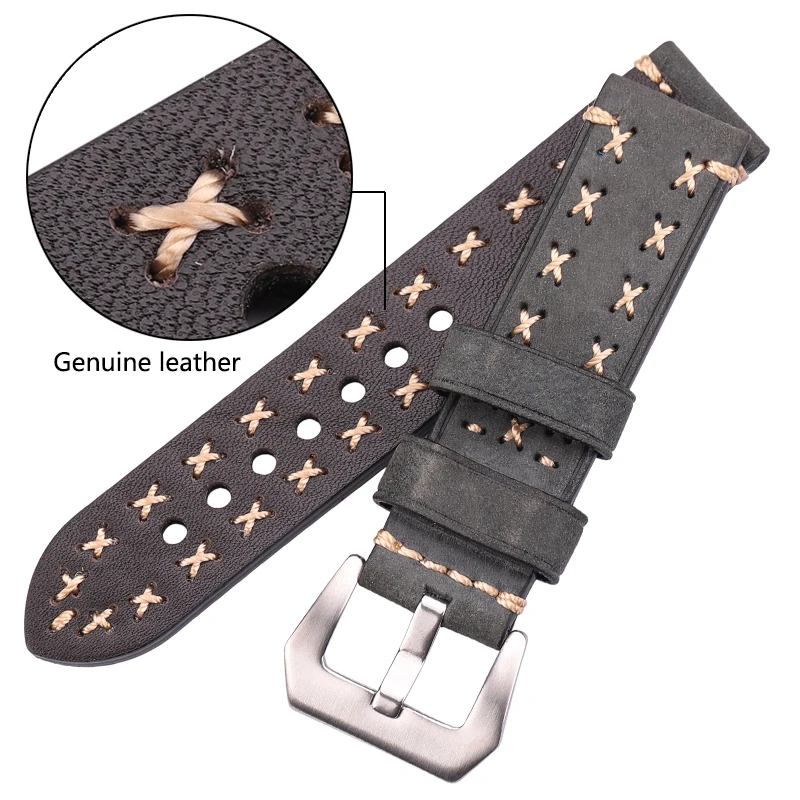 22mm 24mm Watchbands Men Lady 4 Colors Watch Band Genuine Leather Thick Watch Strap Belt Stainless Steel Buckle Accessories