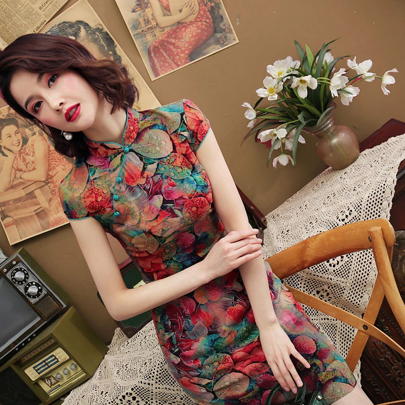 5XL Stretchable Qi Pao Chinese Dress Flexible Oriental Style Dresses 4XL Cheongsam 2020 New Clothes Elastic Force Chipao Pretty