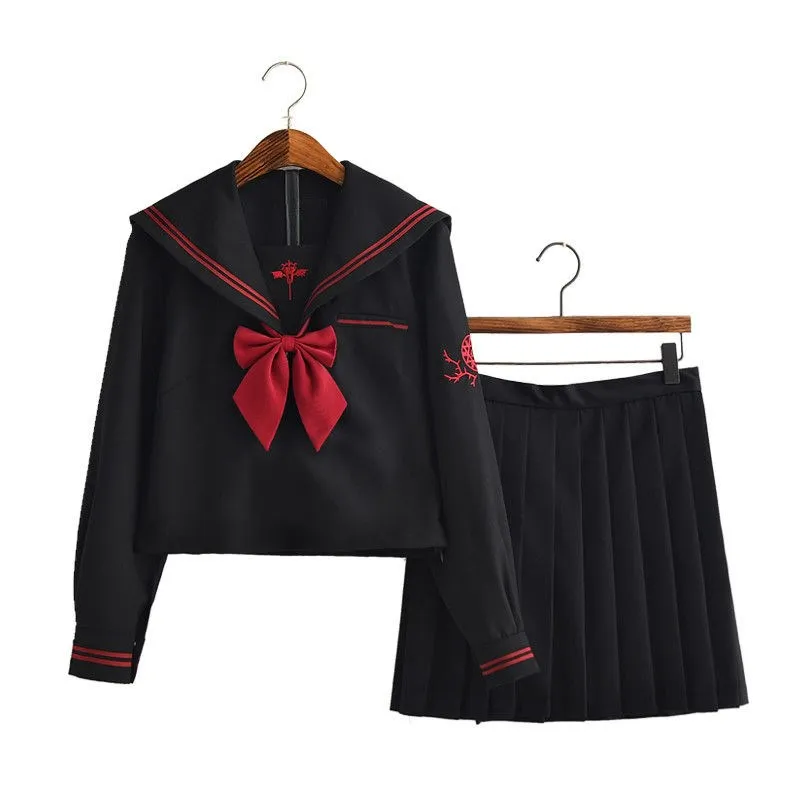 

2021 Autumn Japanese School Uniforms For Girls Cute Long-Length Sailor Tops Pleated Skirt Full Sets Cosplay JK Costume Series