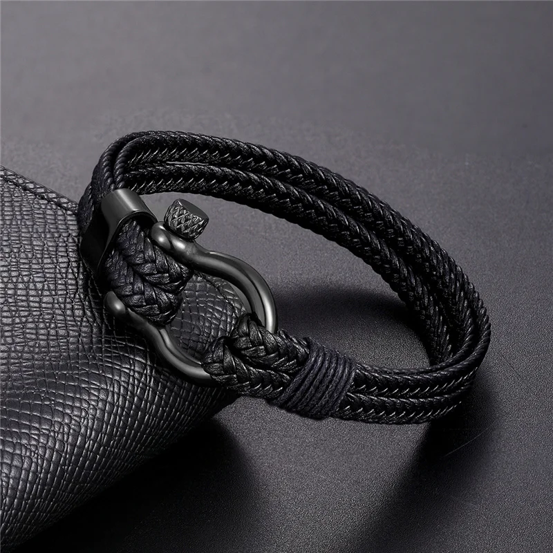 2023 New Fashion Stainless Steel Bracelet Men Punk Genuine Leather Bracelets & Bangles Charm Jewelry Wholesale Pulseira Homens
