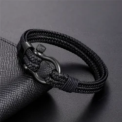 2023 New Fashion Stainless Steel Bracelet Men Punk Genuine Leather Bracelets & Bangles Charm Jewelry Wholesale Pulseira Homens