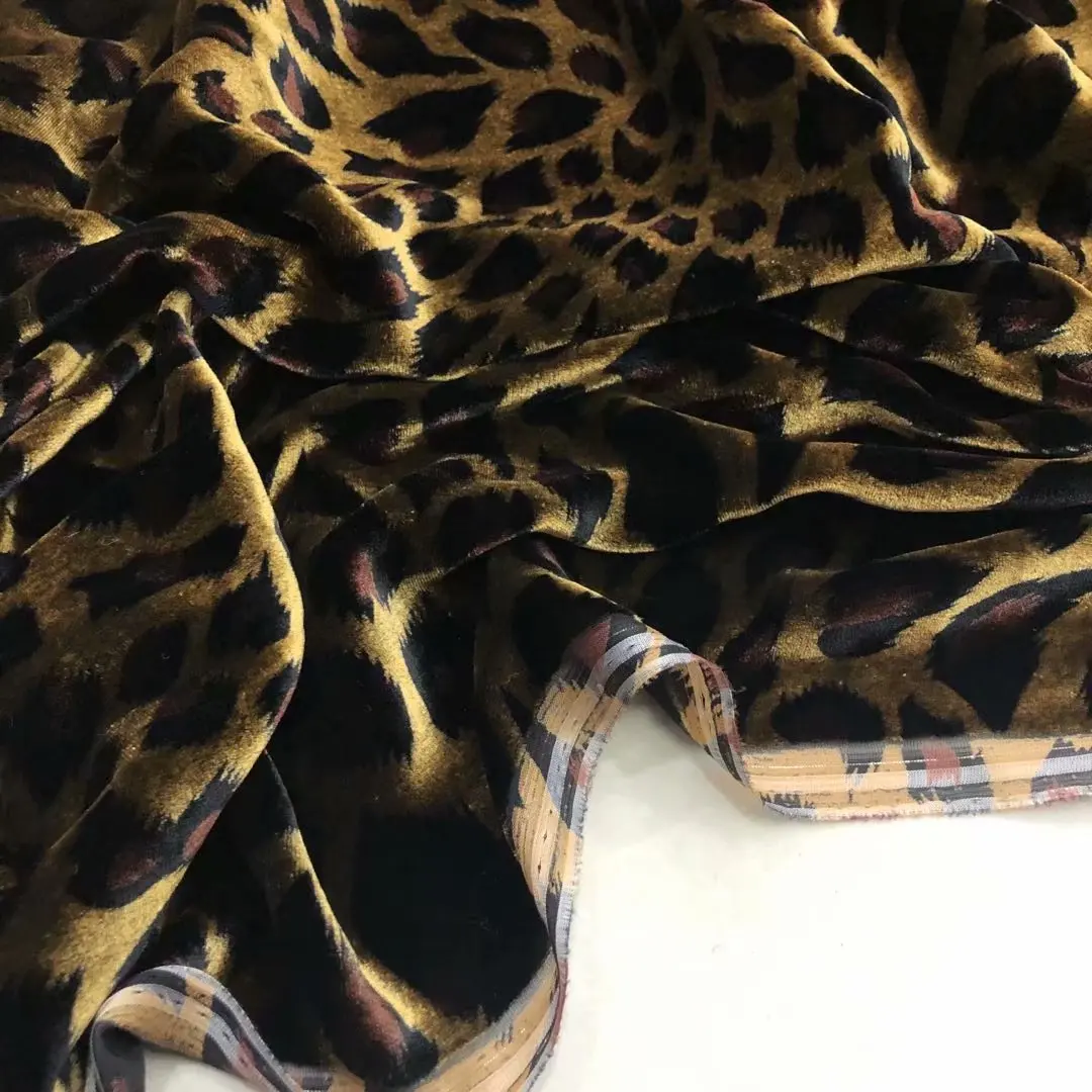 Free Classic Leopard Print 100% Silk qiao rong Fabric Flowers Really Velvet Fabrics Silk Dress Cheongsam Velvet Fabric Velour