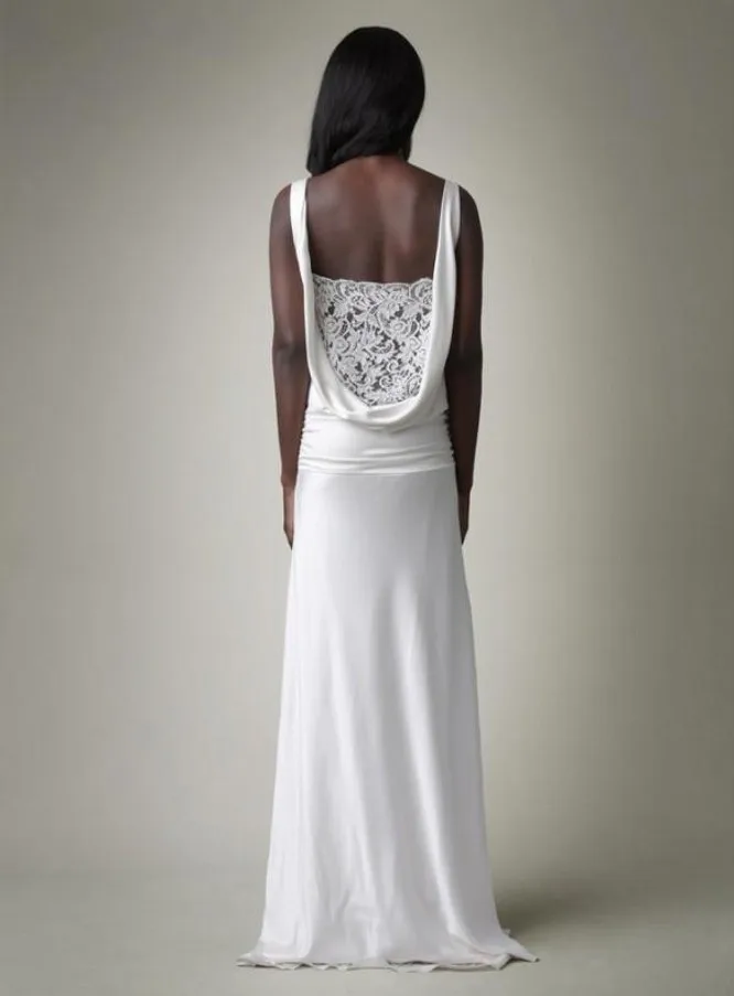 Robe de Mariée Africaine à Taille Tombante, Fourreau, Col en V, Dos Drapé, Dentelle Transparente, Longue, pour Patients, Quelle que soit