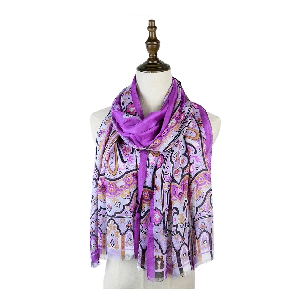 Silk Scarf Mujer Lady Paisley Smooth Shawl Bandana Georgette Hijab Boutique Sarong Stole Luxury Brand Neckerchief Long