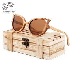 2022 Luxury Design Fashion Women's Zebra Wood Sunglasses Polarized UV400 Butterfly Cat Eye Sunglasses Women With Wooden Case