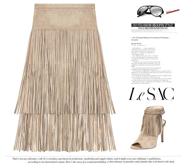 Suede Fringed High Waist Skirt with Irregular Body Shape Skirts Womens Faldas Short Skirt