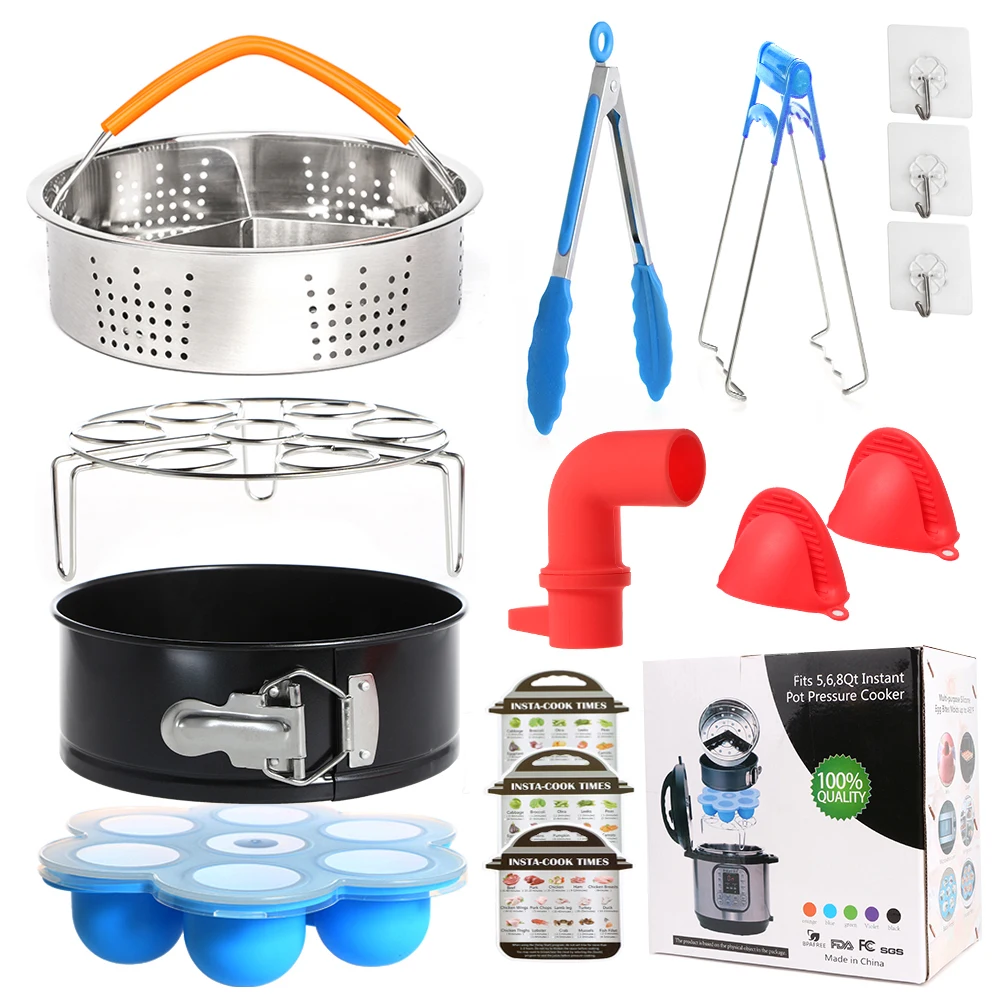 12 Piece Kitchen Supplies Pressure Cooker Accessories 7-inch Baking Tray Steaming Egg Rack Set 3 Transparent Hooks