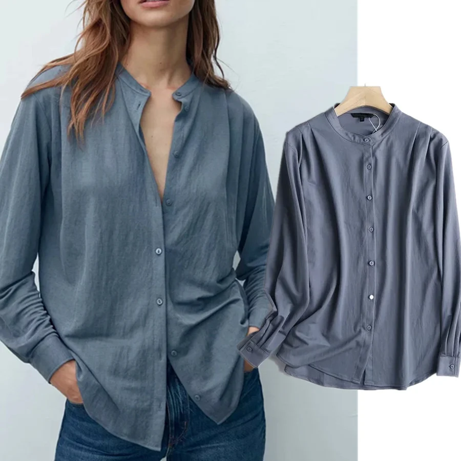 Maxdutti-camisa De cuello alto para Mujer, blusa informal De manga larga, Indie Folk, otoño, 2024