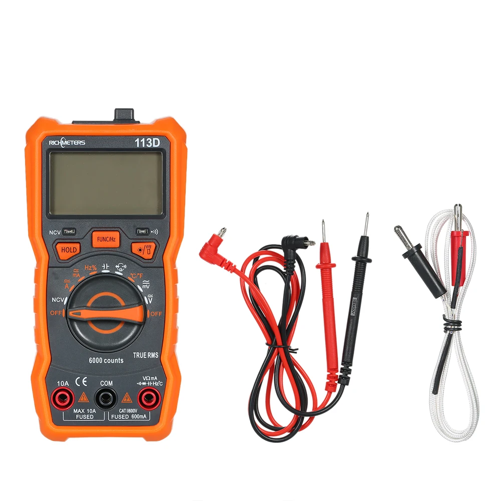 RICHMETERS RM113D NCV Digital Multimeter 6000 Counts Auto Ranging AC/DC Voltage Temperature Measuring Meter Multimetro