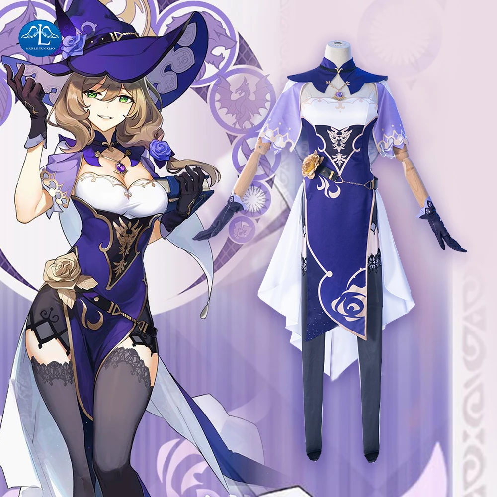 

Game Genshin Impact Lisa Witch of Purple Rose Cosplay Costume The Librarian Sexy Dress