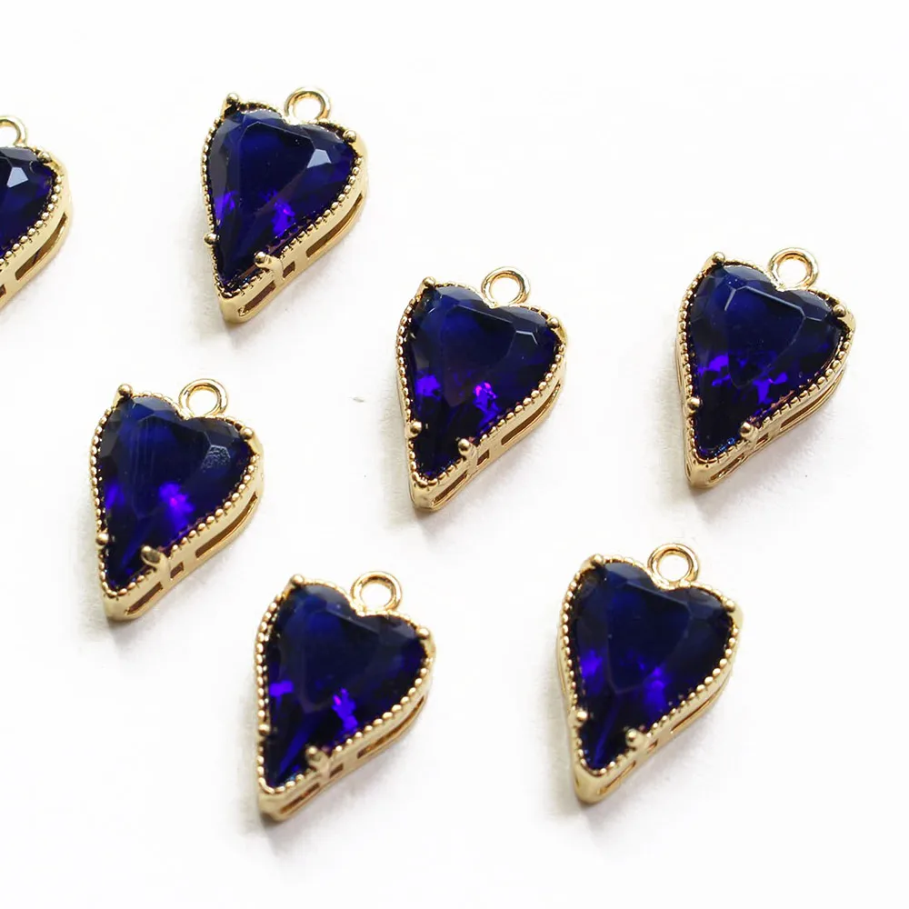 2PCS 18K Gold Plated Heart Necklace Pendant Jewelry Findings Components Supplies Diy Earrings Charms Zircon Material Accessories