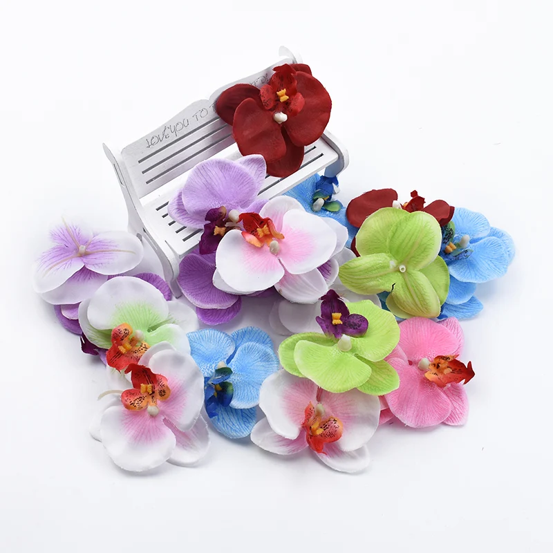 5 Pieces Fake Flowers Butterfly Orchid Scrapbooking Home Decoration Accessories Diy Candy Box Brooch Vases for Decoration Bridal